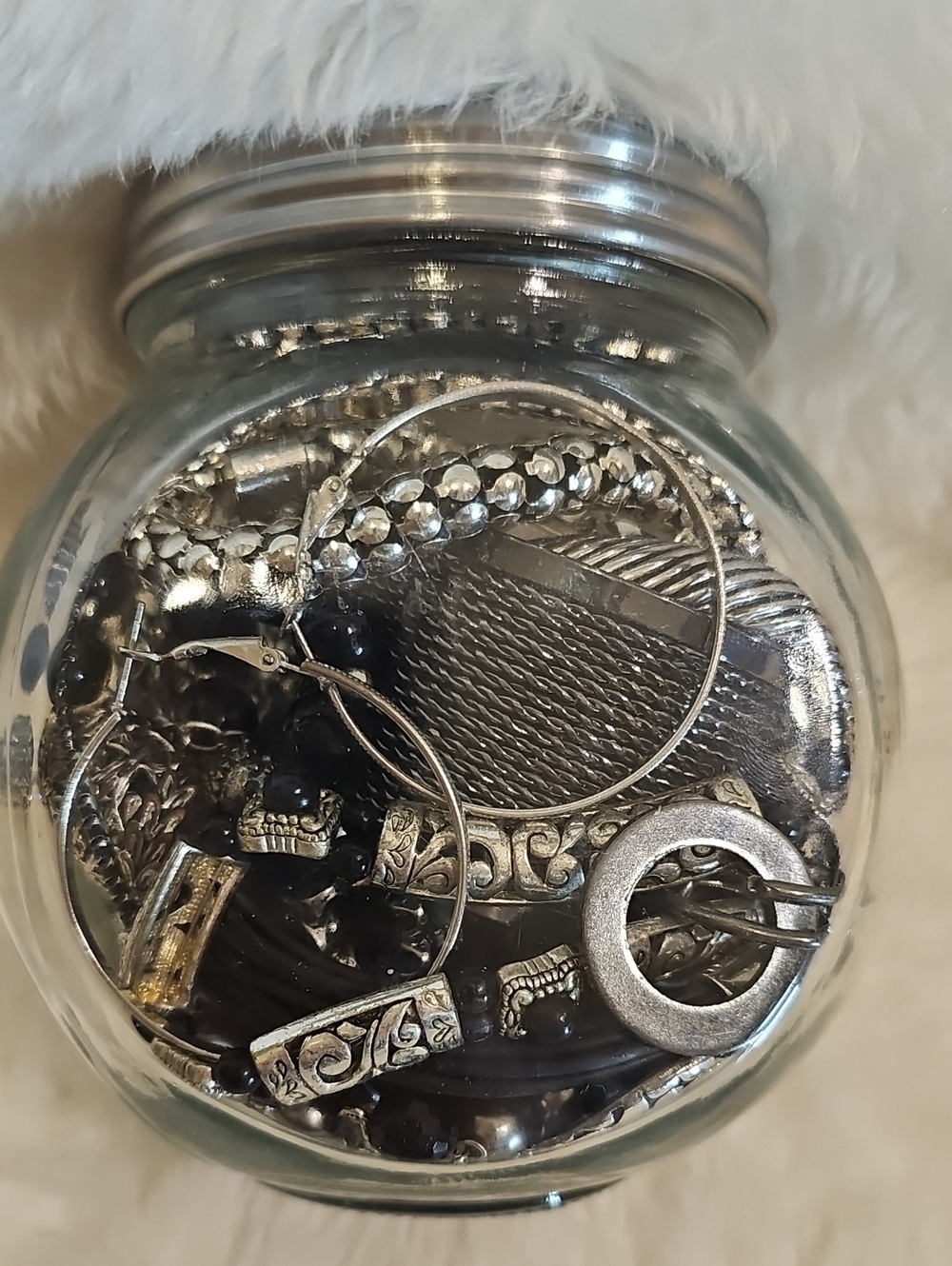 Vintage to Now Black Silver Gunmetal Jewelry Jar + Ring